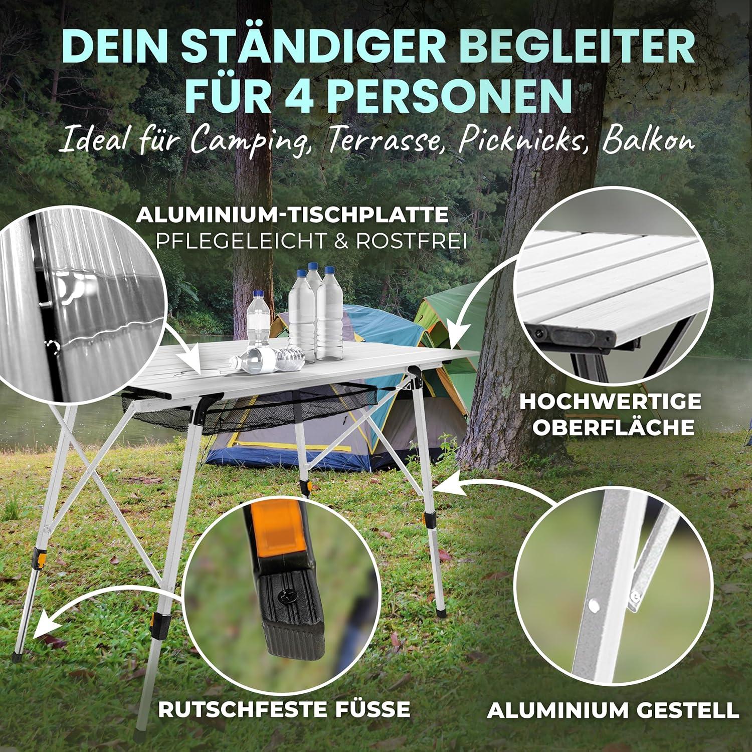 image:imageTable de camping pliante rglable en hauteur jusqu 78 cm En aluminium Pliable Pour 4 personnes Avec sac de transport Filet enroulable