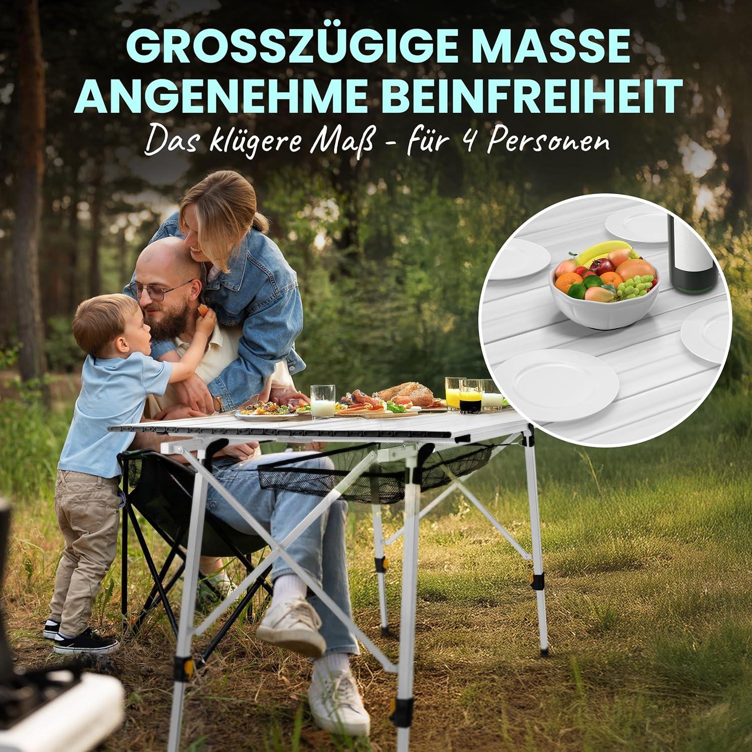 image:imageTable de camping pliante rglable en hauteur jusqu 78 cm En aluminium Pliable Pour 4 personnes Avec sac de transport Filet enroulable