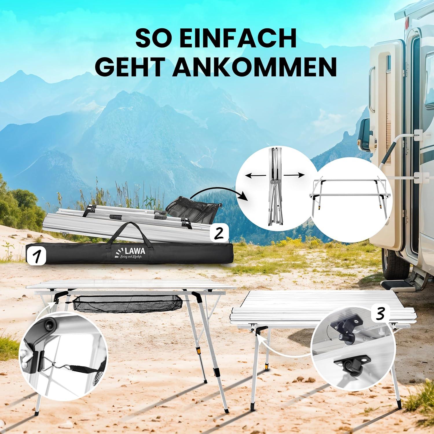 image:imageTable de camping pliante rglable en hauteur jusqu 78 cm En aluminium Pliable Pour 4 personnes Avec sac de transport Filet enroulable