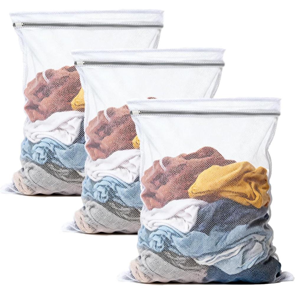 image:image3 Pices Filet Linge Machine Laver Grands Sacs Linge de Voyage en Filet Fin et Rsistant Avec Fermetures clair pour les Vtements Dlicats les Chaussettes les Tricots et les Jeans