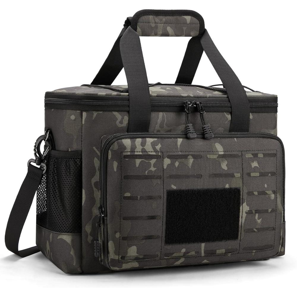 image:imageHSHRISH Sac repas 20L Sac Isotherme Repas pour Les Courses  Lunch Bag Isotherme pour Voiture comme Thermique Bandoulire dtachable et rglable adapte  la plage camping supermarch NoirCamouflage Noir