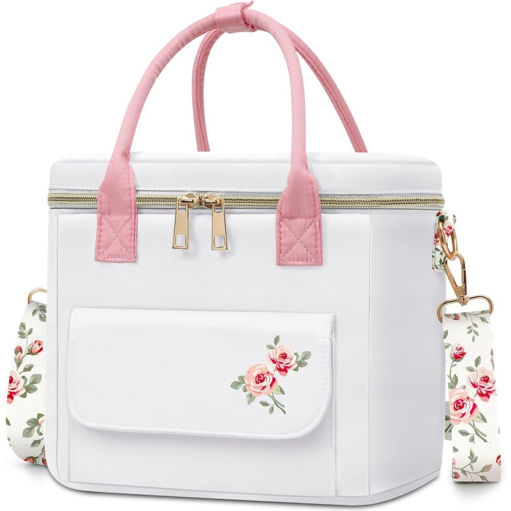 image:imageSac djeuner isotherme de luxe pour femme tanche et impermable Glacire lgre avec sangle amovible pour le travail le piquenique la fte des mres Nol un anniversaireBlanc