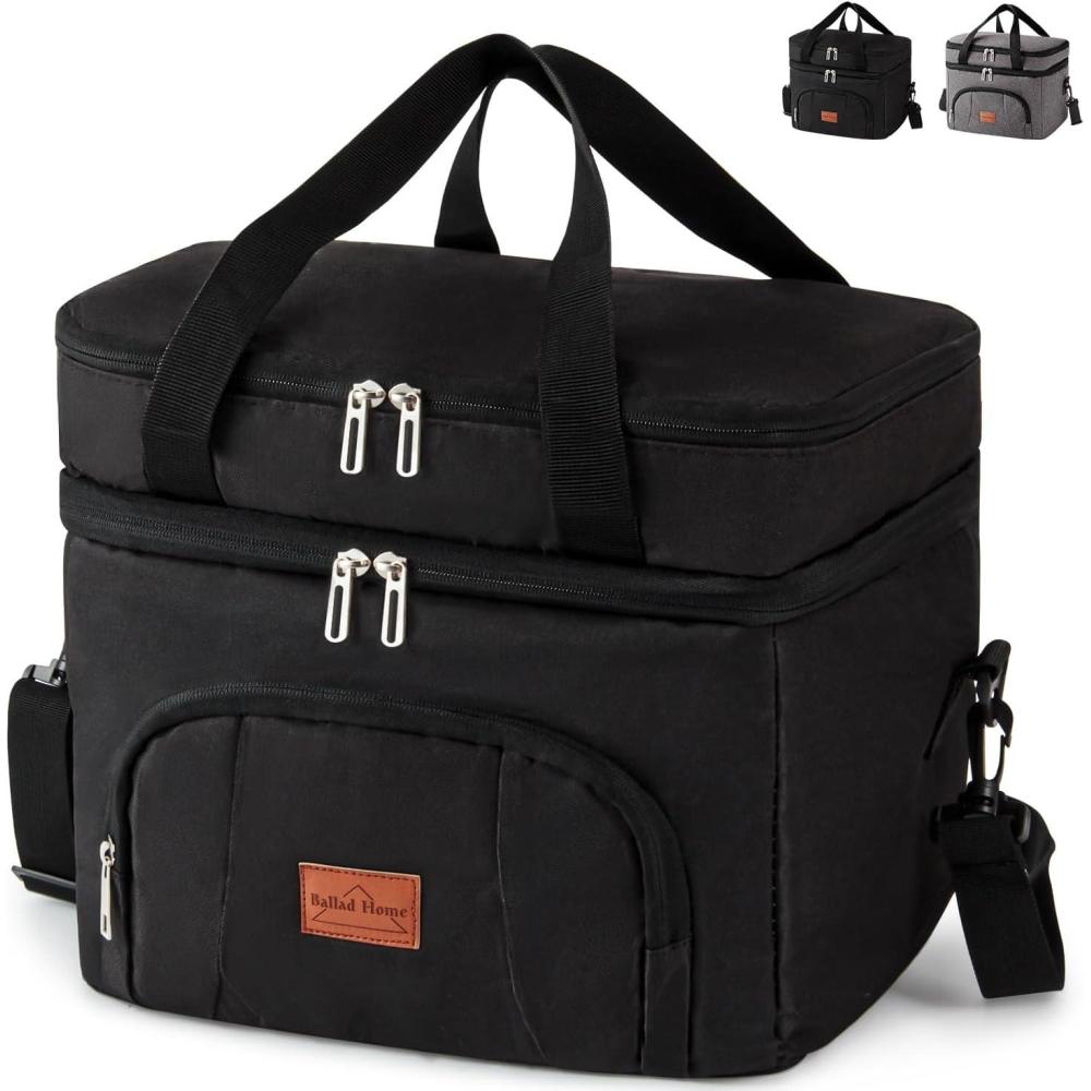 image:imageSac Isotherme Repas 15L Sac Djeuner Sac Lunch Box pour Homme et Femme Portable Glacire Repas Lunch Bag avec Ajustable Bandoulire Sac Rfrigrant pour cole Travail Pique Nique NoirCNoir23l