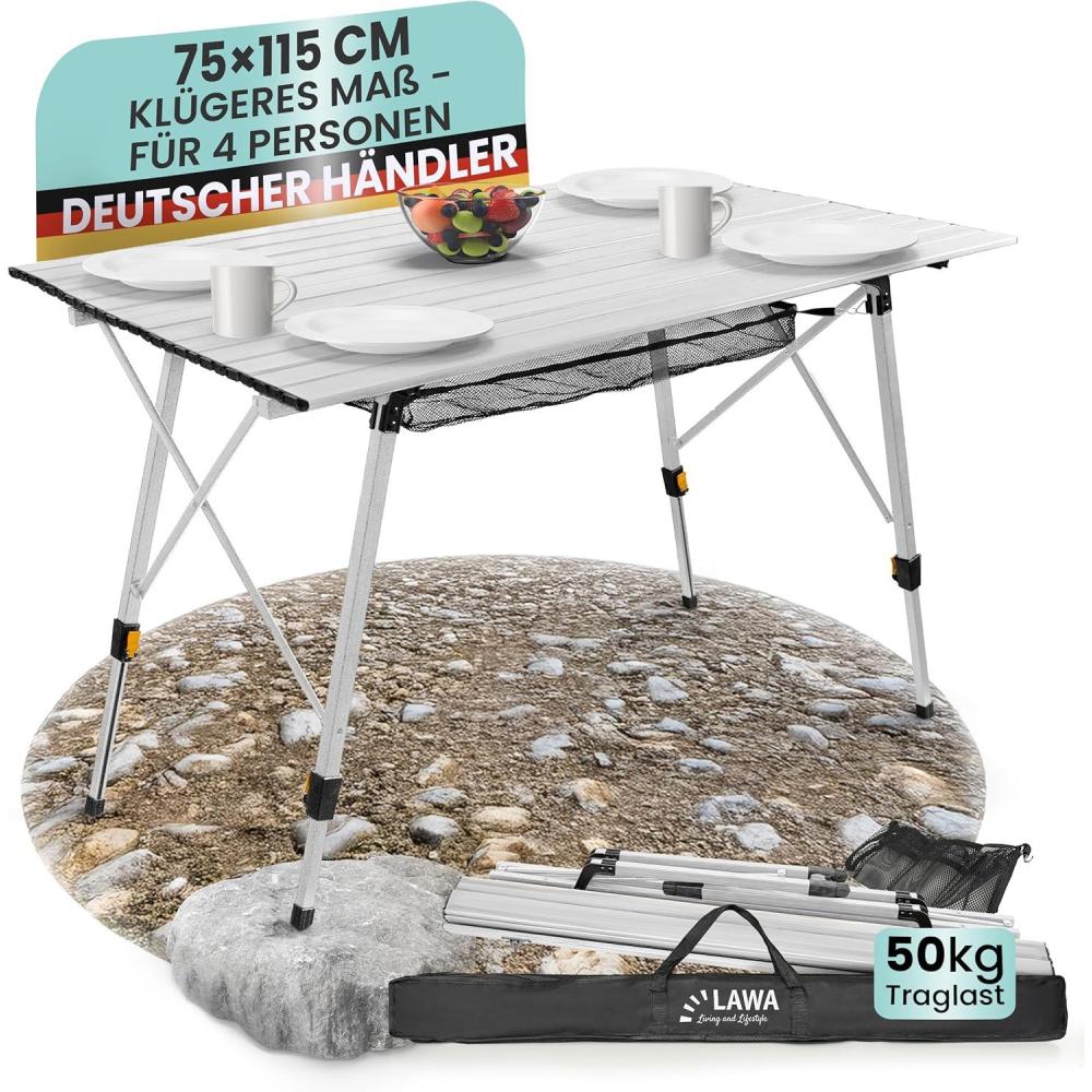 image:imageTable de camping pliante rglable en hauteur jusqu 78 cm En aluminium Pliable Pour 4 personnes Avec sac de transport Filet enroulable