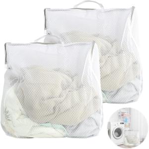 2 PCS Grands sacs à linge en maille, 50x 60 cm, Sacs à Linge en Maille Réutilisables avec Fermeture Éclair Antirouille et Poignées, Sacs de Lavage pour Vêtements Délicats, Idéal pour Buanderies