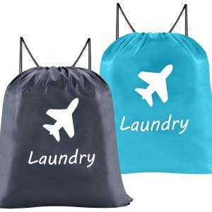2 Pcs Sac à Linge de Voyage Sac de Rangement avec Cordon de Serrage Pliable Sac de Lavage Lavable avec Sangle d&rsquo;Épaule en Nylon Sac d&rsquo;Organisateur pour Linge Sale Camping, 28 x 24 Pouces