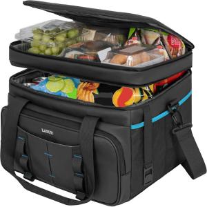 35L Sac Isotherme Double Couche Résistant à l&rsquo;eau, Glaciere Souple Isotherme pour Hommes Femmes, Sac de Pique-Nique pour Camping, Pêche, Plage, Randonnée(Noir)