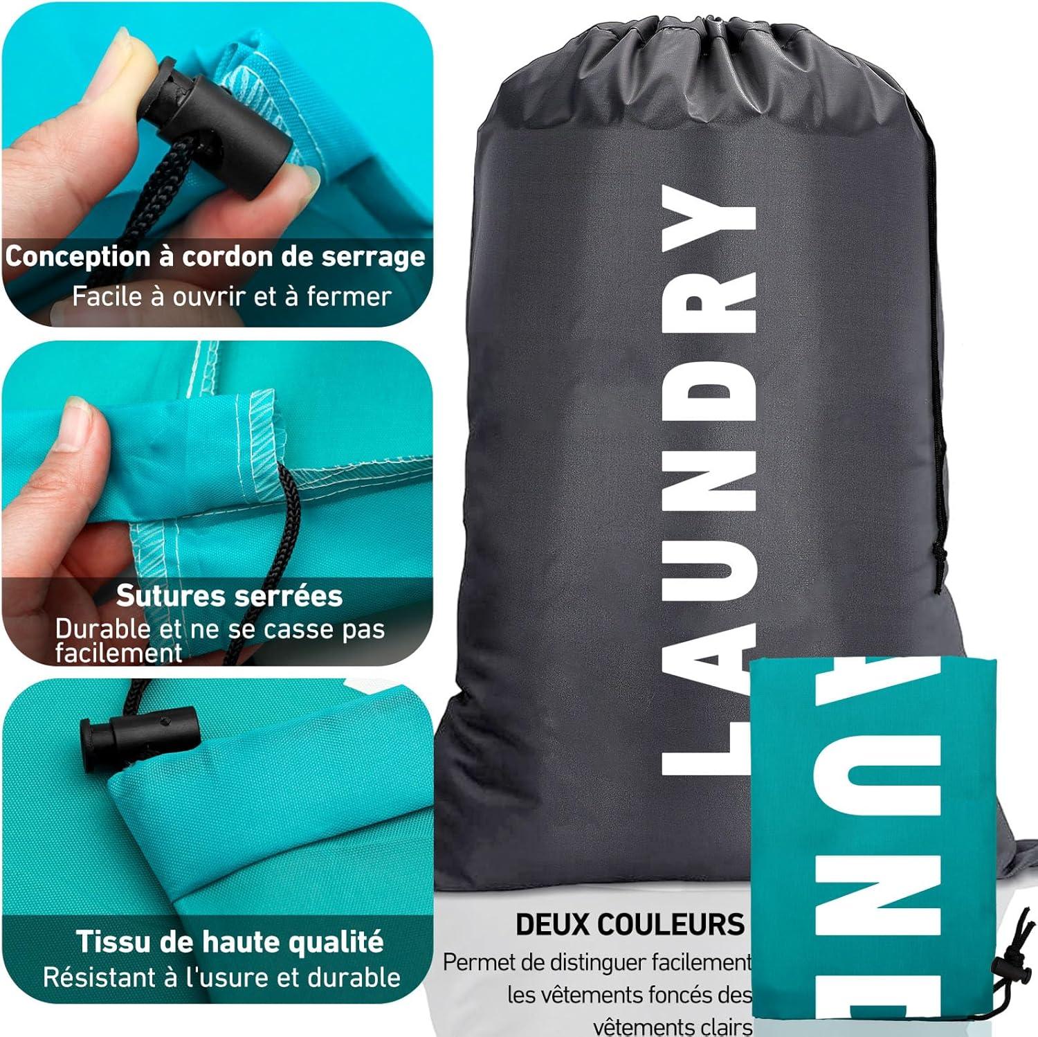 image:image2 Pices Pliable Sac Linge Sale Voyage 91 61cm Portable Large Sac A Linge Sale voyageNoir et Bleu