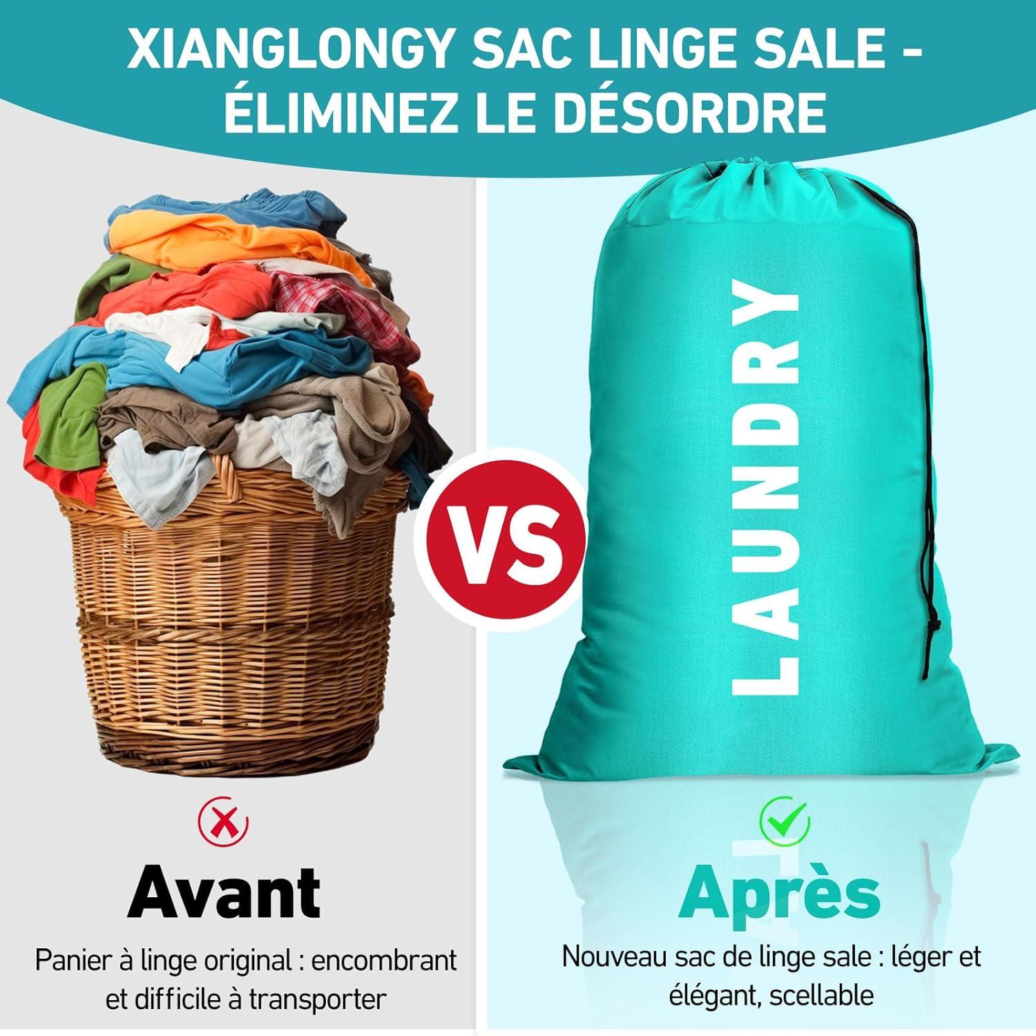 image:image2 Pices Pliable Sac Linge Sale Voyage 91 61cm Portable Large Sac A Linge Sale voyageNoir et Bleu