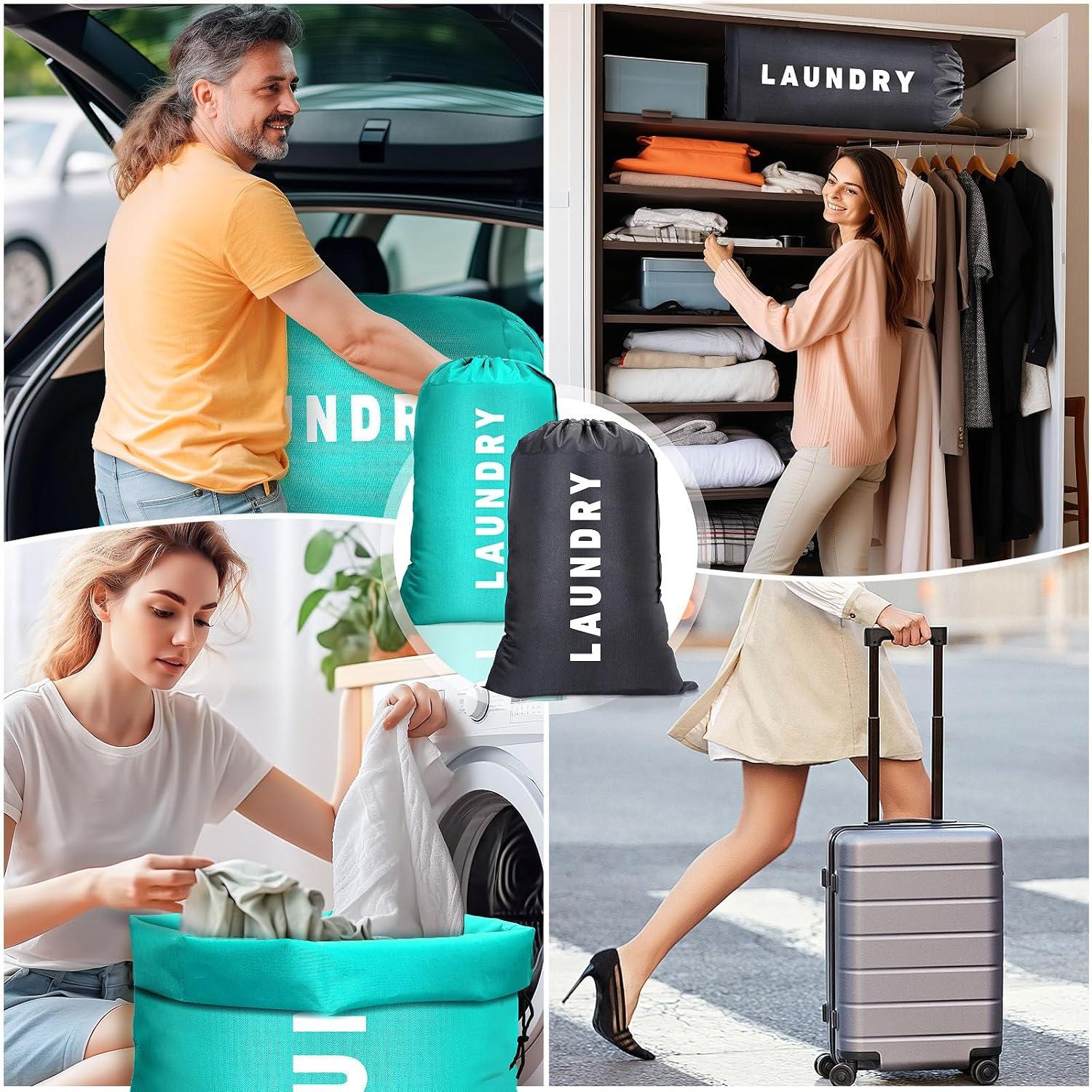 image:image2 Pices Pliable Sac Linge Sale Voyage 91 61cm Portable Large Sac A Linge Sale voyageNoir et Bleu