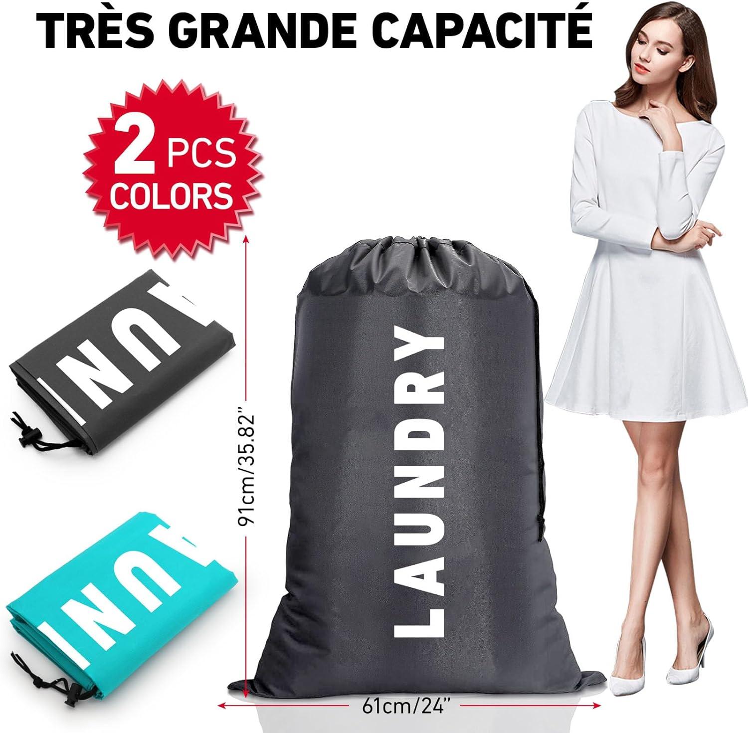 image:image2 Pices Pliable Sac Linge Sale Voyage 91 61cm Portable Large Sac A Linge Sale voyageNoir et Bleu