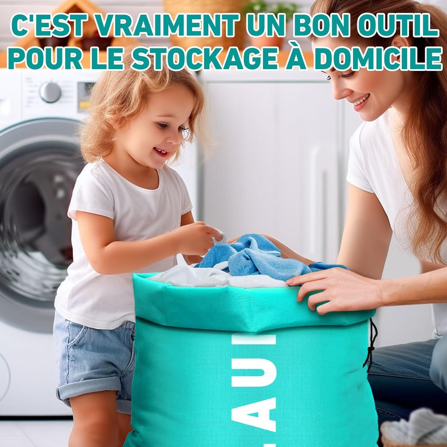 image:image2 Pices Pliable Sac Linge Sale Voyage 91 61cm Portable Large Sac A Linge Sale voyageNoir et Bleu