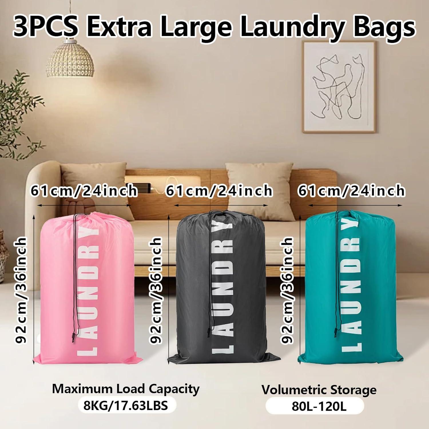 image:image3PCS Sac Linge Sale Voyage Grand Sac Linge Sale en Tissu Sac Portable pour Vtement avec Cordon de Serrage Sacoche Linge Pliable pour Maison Htel Dortoir