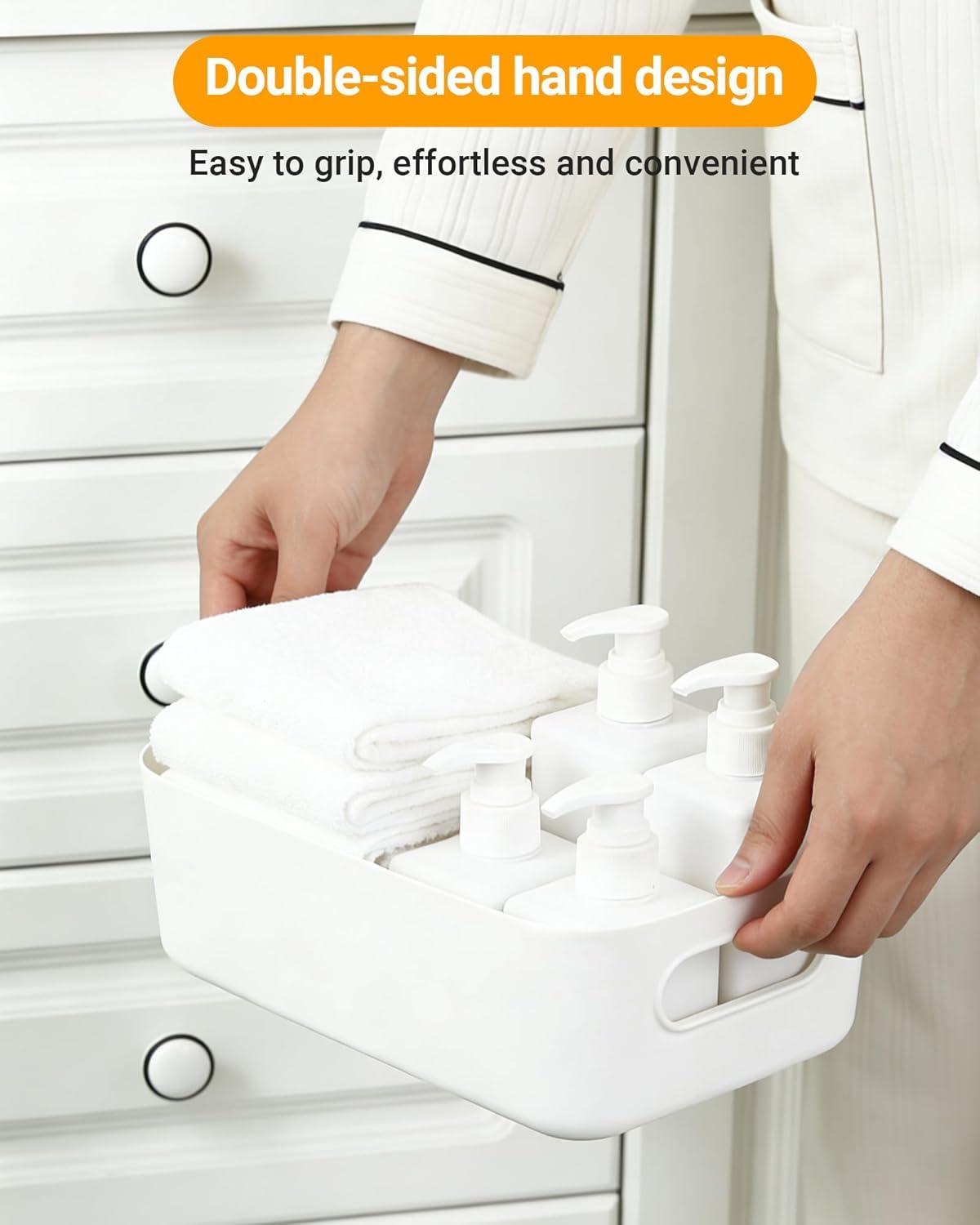 image:imageBotes de rangement blanches 4 pices Bac rangement plastique ampamp panier de rangement botes empilables pour cuisine armoire et salle de bain 20 14 7 cm