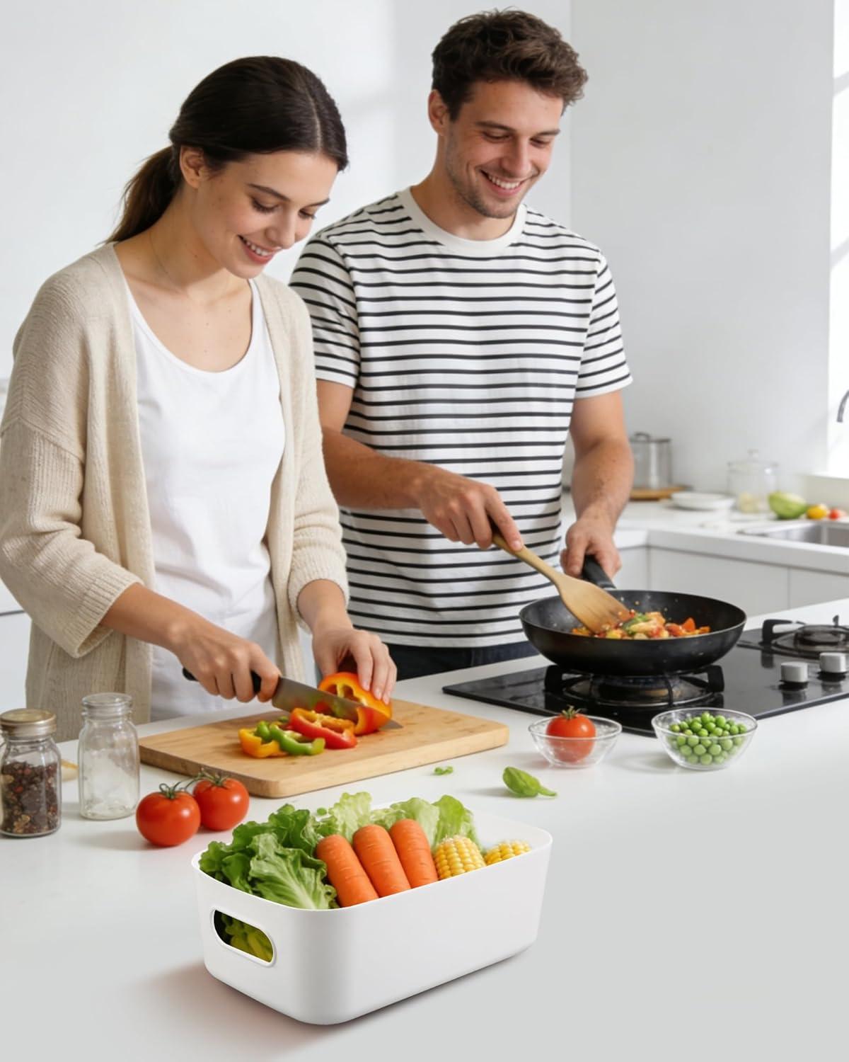 image:imageBotes de rangement blanches 4 pices Bac rangement plastique ampamp panier de rangement botes empilables pour cuisine armoire et salle de bain 20 14 7 cm