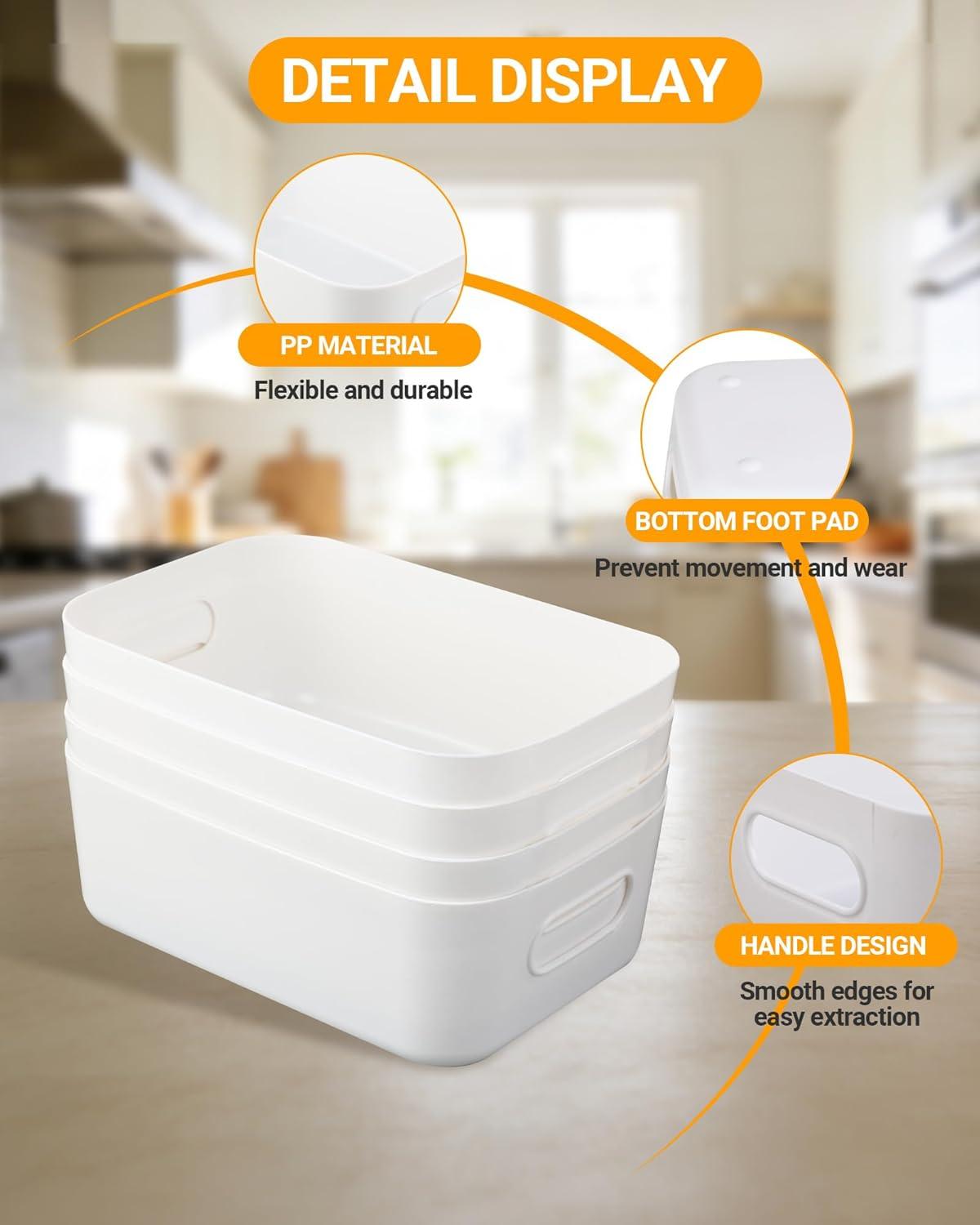image:imageBotes de rangement blanches 4 pices Bac rangement plastique ampamp panier de rangement botes empilables pour cuisine armoire et salle de bain 20 14 7 cm