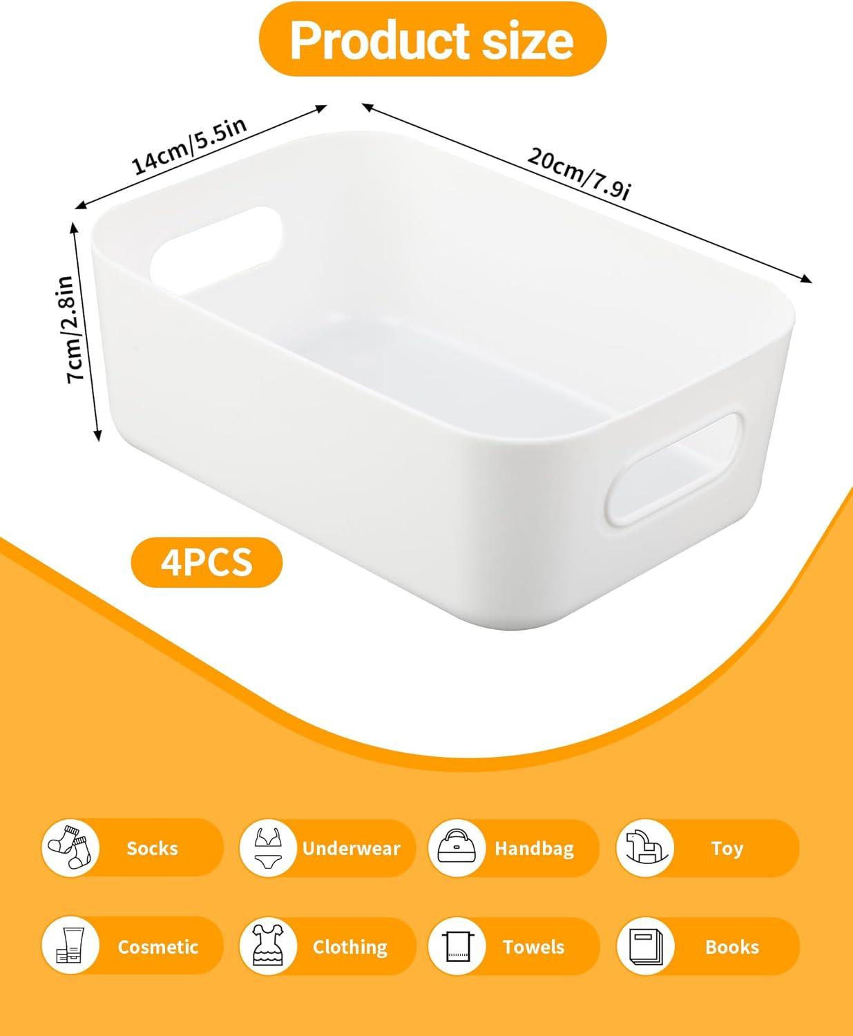 image:imageBotes de rangement blanches 4 pices Bac rangement plastique ampamp panier de rangement botes empilables pour cuisine armoire et salle de bain 20 14 7 cm
