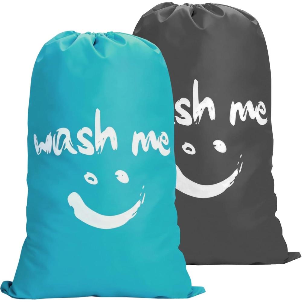image:image2 Pices Sac Linge Sale Voyage Large 100L Sac a Linge Sale avec Cordon de Serrage 61 92 cm Sac Portable pour Vtement Lger Sacs de Linge Pliables pour Htel Dortoir Voyages