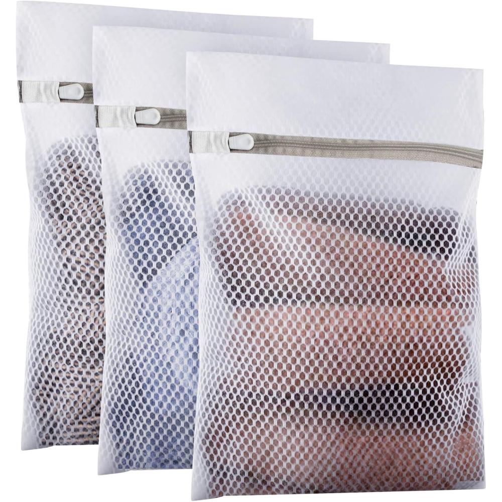 image:image3 Pices Filet Linge Machine  Laver Sacs  Linge en Maille Filet de Lavage de Avec Fermeture clair pour Vtements Dlicats SoutienGorge Lingerie Dessous Chaussures  23 x 30 cmM 30 X 40 Cm  Lot de 3