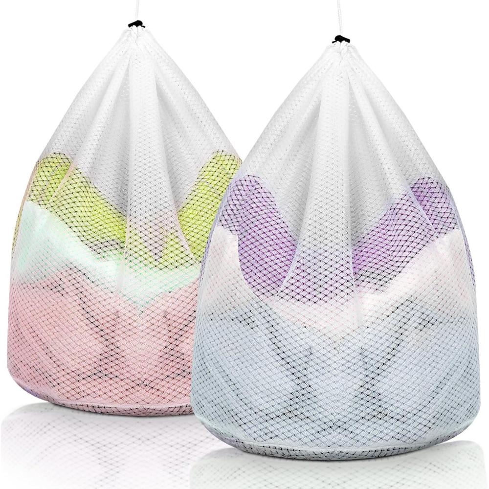 image:imageAiQInu 2 pices Filet a Linge Sac Linge avec Cordon de Serrage Filet Linge Machine a Laver Sac de Lavage Rutilisable en Maille Filet de Lavage Fin pour Machine Laver 40 x 30cm2pcs 50x60cm
