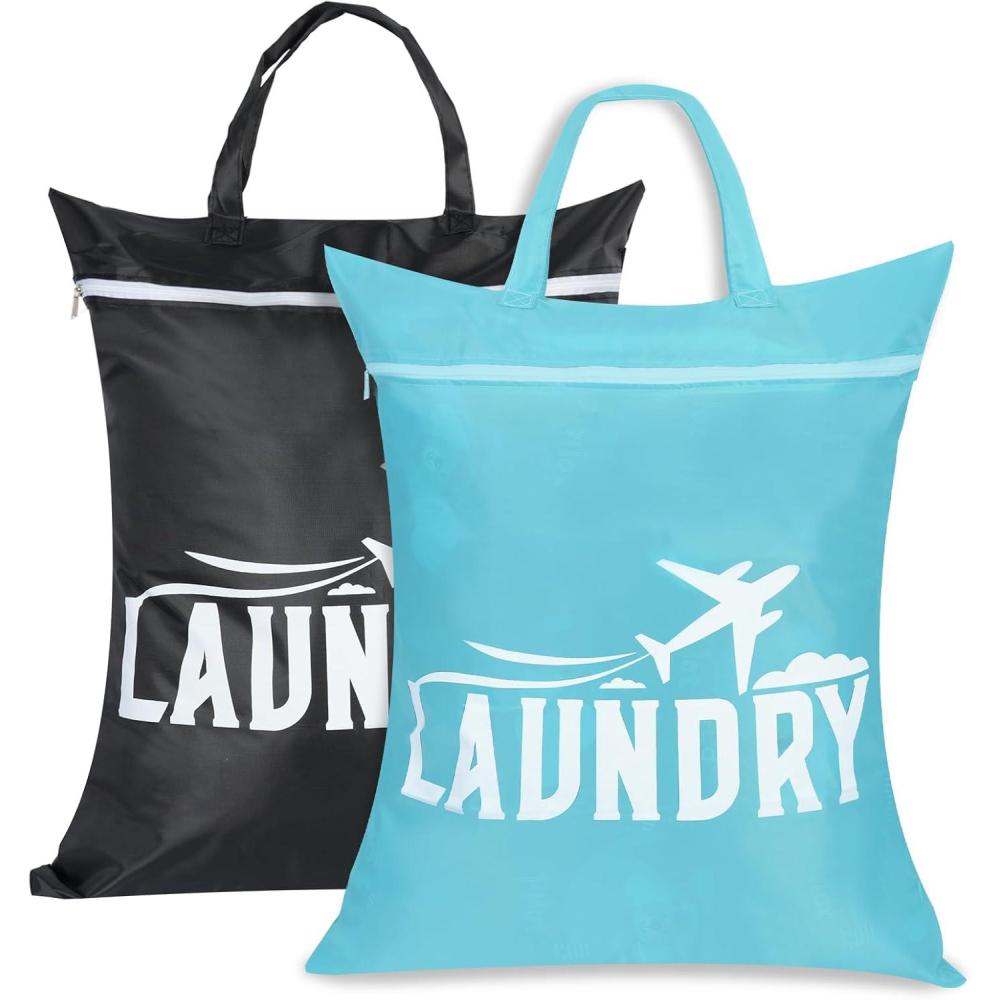 image:imageHOTUT Grands Sacs  Linge de Voyage Impermables 2X Vtements Mouills Sac Organisateur Pliable avec Poigne avec Fermeture Sac de Rangement pour Linge Sale vtements Humides Voyage SportAzul  Negro