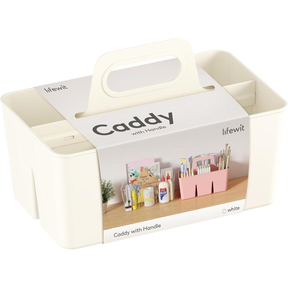 image:imageLifewit Boite Rangement Plastique Panier Rangement avec Poigne Bac Rangement Organisateur Bureau Bain Cuisine Placard Caisse Rangement pour Crayons Cosmtiques Blanc 1 PiceBlanc