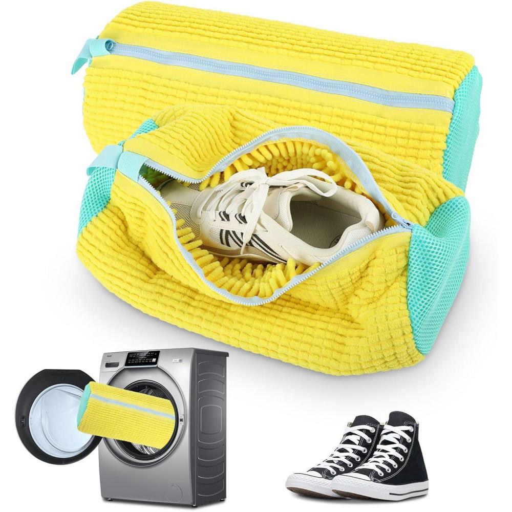 image:imageLot de 2 Sac Lavage Chaussures Machine  Laver  Sac Chaussure Machine  Laver avec Peluche de Nettoyage  360 et Fermeture clair Compatible avec Machine  Laver et ScheLinge