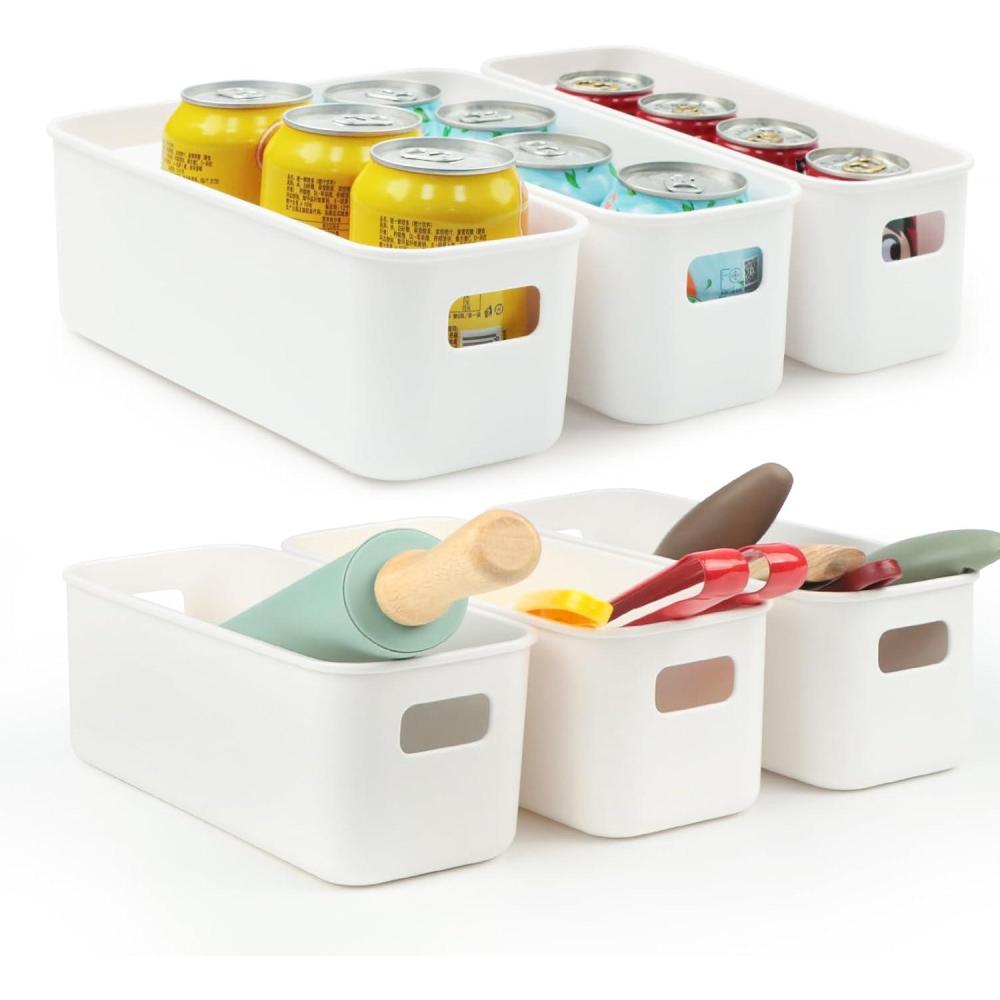 image:imageLot de 6 petites botes de rangement en plastique blanc sans couvercle 275 x 105 x 95 cm paniers de rangement troits et organiseurs pour cuisine gardemanger salle de bain et placards