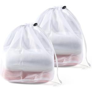 2 Filets à Linge 30×40 cm, Sacs à Linge Réutilisables en Maille Fine avec Cordon de Serrage pour sous-Vêtements, Chaussettes et Vêtements Délicats, Blanc