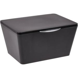 WENKO Boîte avec Couvercle Brasil, Panier de Rangement, Panier de Salle de Bain avec Couvercle, Plastique (Pet), 19 x 10 x 15.5 cm, Blanc(Noir)
