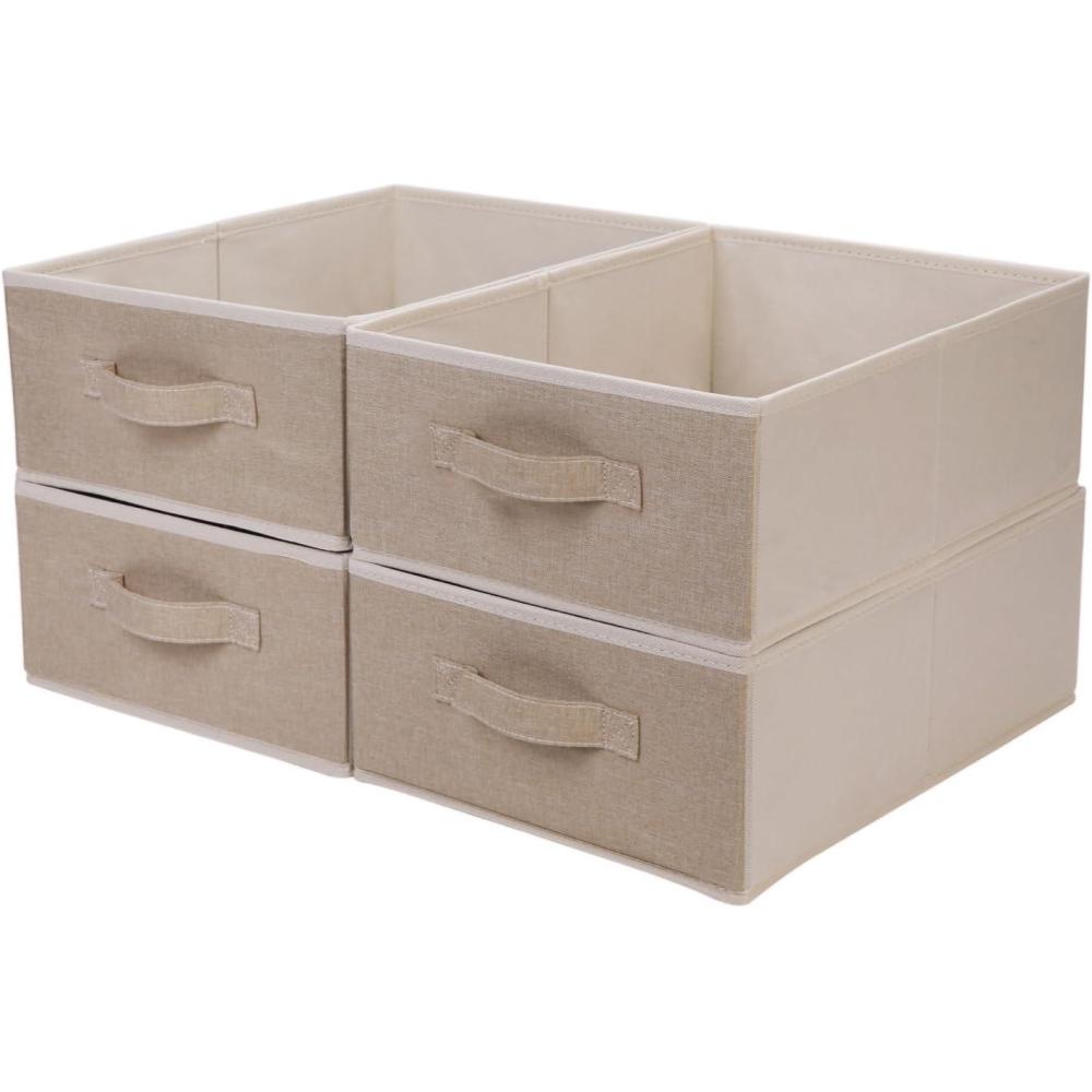 image:imageBOMKEE Lot de 4 bacs de rangement pliables organiseurs et paniers de rangement pliables pour chambre  coucher salon beige 391 x 29 x 14 cm STBL01MYLK4STBL01MYLK4