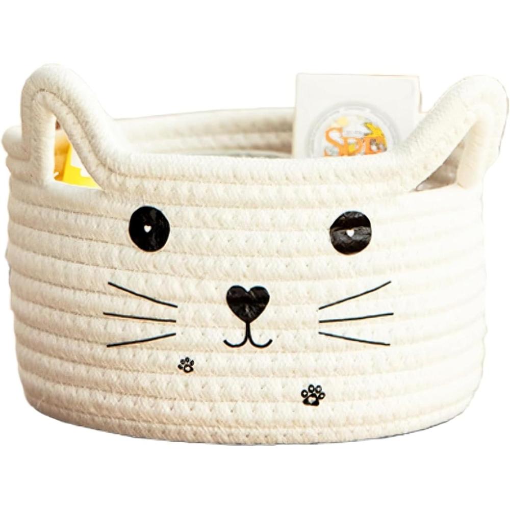 image:imageJoli Panier de Rangement Tiss en Forme Danimal Panier en Corde de Coton Mignon Panier de Rangement Tress en Coton Convient pour Le Rangement de La Chambre et du Salon JauneBlanc