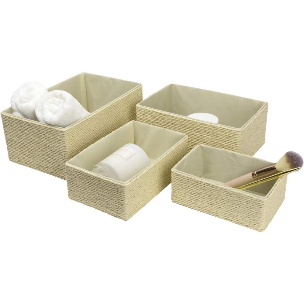 image:imageLa Jole Muse Lot de 4 paniers de rangement dcoratifs en papier tiss robuste pour maquillage placard salle de bain chambre coucher noir4 Ensembles Beige