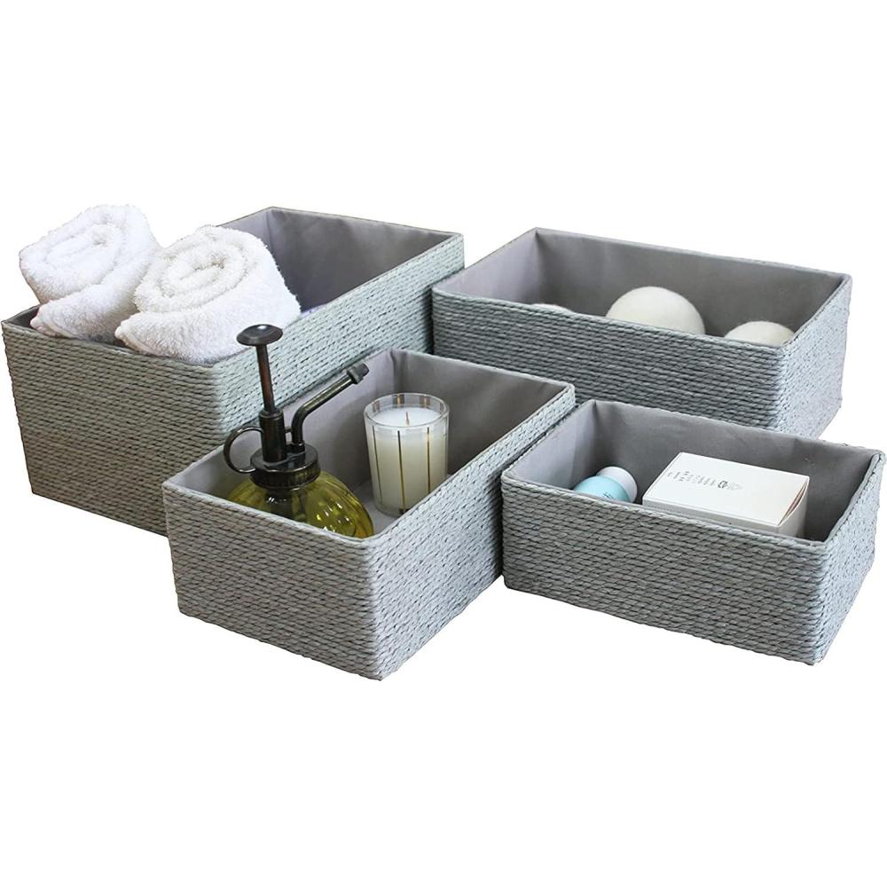 image:imageLa Jole Muse Lot de 4 paniers de rangement dcoratifs en papier tiss robuste pour maquillage placard salle de bain chambre coucher noir4 Ensembles Gris