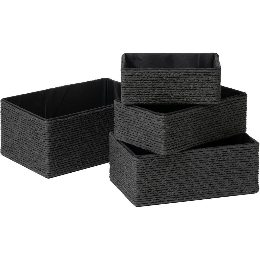 image:imageLa Jole Muse Lot de 4 paniers de rangement dcoratifs en papier tiss robuste pour maquillage placard salle de bain chambre coucher noir4 Ensembles Noir