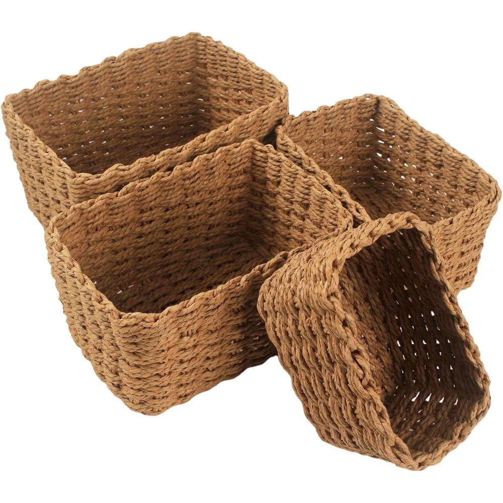 image:imageLot de 5 Paniers de Tresss en Papier Corbeilles Empilables Paniers et Botes de Rangementpour Salle de Bain Organisateur pour Jouets Langes Cosmtiques