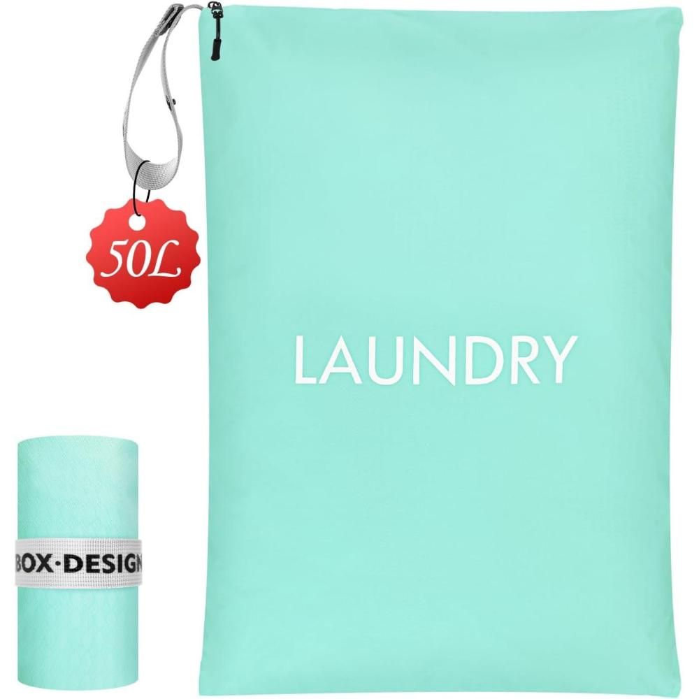 image:imageSac Linge Sale 50 x 70cm Grande Capacit Sac Linge Sale de Voyage Nylon Impermable Sac Pliables Laundry Bag Wet Dry Bag pour les Camps et VacancesBleu