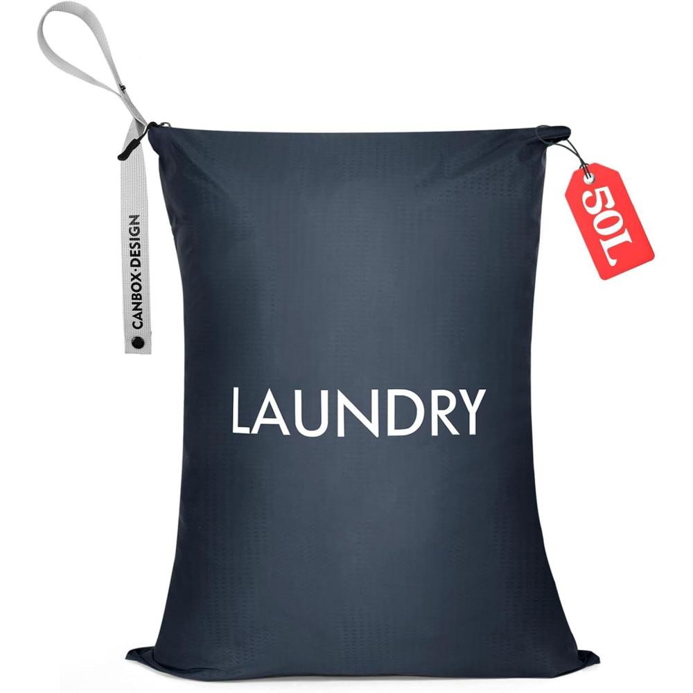 image:imageSac Linge Sale 50 x 70cm Grande Capacit Sac Linge Sale de Voyage Nylon Impermable Sac Pliables Laundry Bag Wet Dry Bag pour les Camps et VacancesBleu Marine