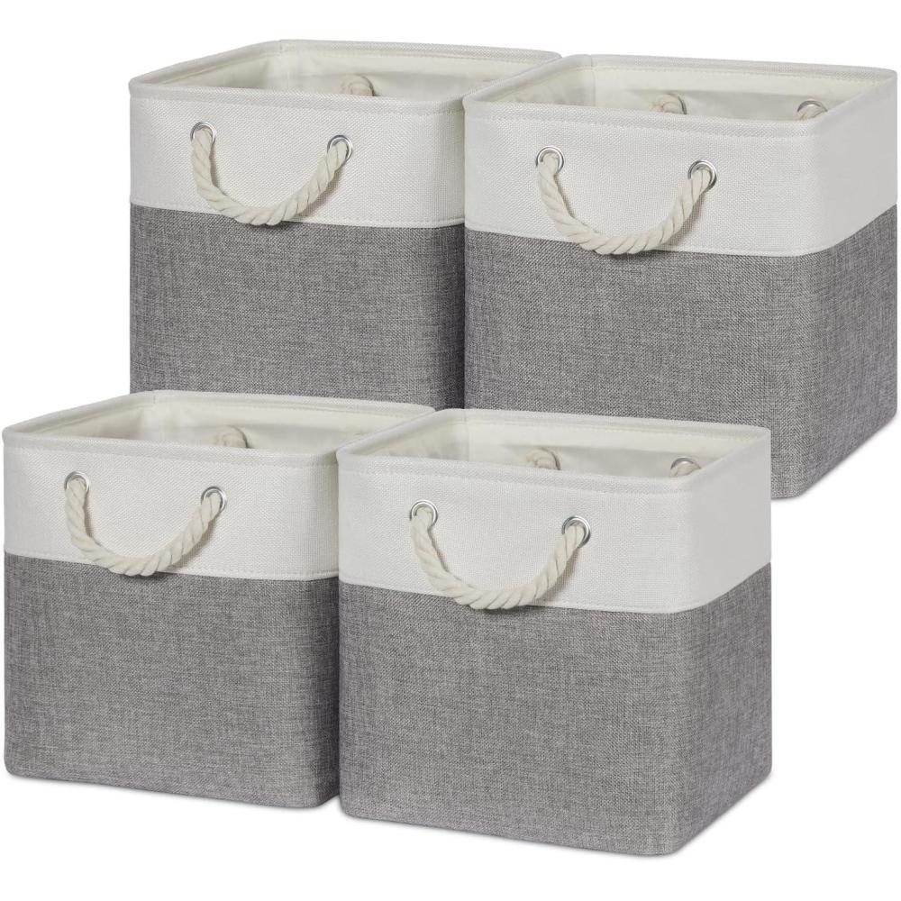 image:imageTemary Lot de 4 bacs de rangement cubiques en tissu pour tagre 305 x 305 cm paniers de rangement vides pour jouets jouets de chien blanc et kakiBlanc et Gris