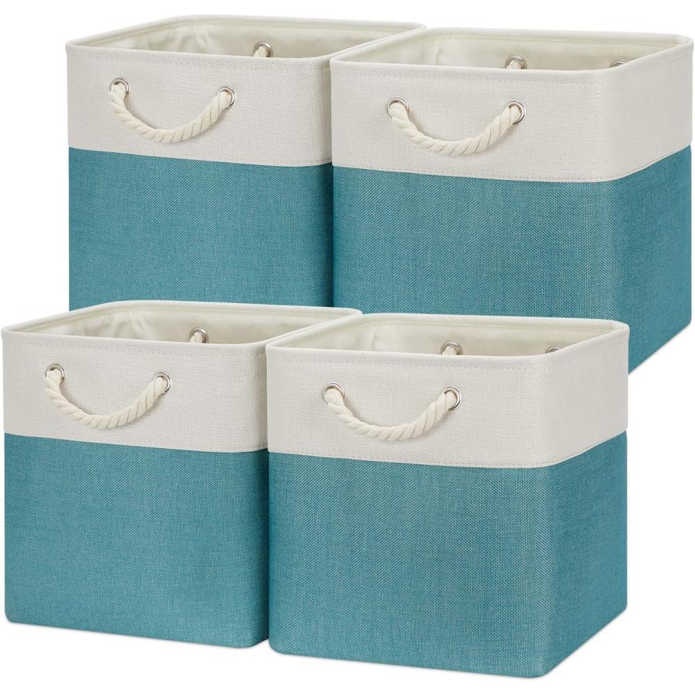 image:imageTemary Lot de 4 bacs de rangement cubiques en tissu pour tagre 305 x 305 cm paniers de rangement vides pour jouets jouets de chien blanc et kakiBlanc
