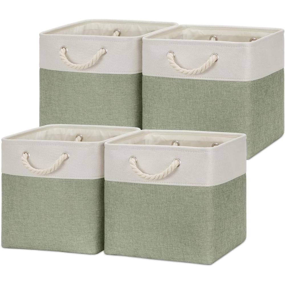 image:imageTemary Lot de 4 bacs de rangement cubiques en tissu pour tagre 305 x 305 cm paniers de rangement vides pour jouets jouets de chien blanc et kakiVert  Blanc