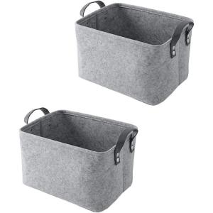2 Pièce Panier Feutre, Care Panier Rangement, Rangement Feutre, avec Poignée, pour Vêtements, Serviettes, Articles de Toilette, Livres (Noir)(Gris)