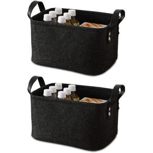 2 Pièce Panier Feutre, Care Panier Rangement, Rangement Feutre, avec Poignée, pour Vêtements, Serviettes, Articles de Toilette, Livres (Noir)(Noir)