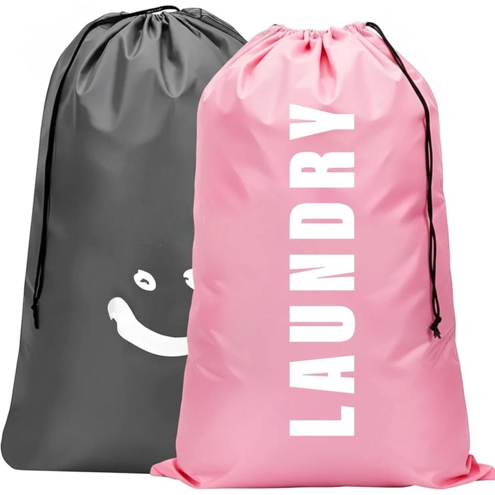 image:image2 Pices Sacs  Linge Sales XL avec Cordon de Serrage 92 x 61 cm Sac de Rangement Pliable pour Vtements maison Voyage Dortoir Salle de Bain Rose et Gris