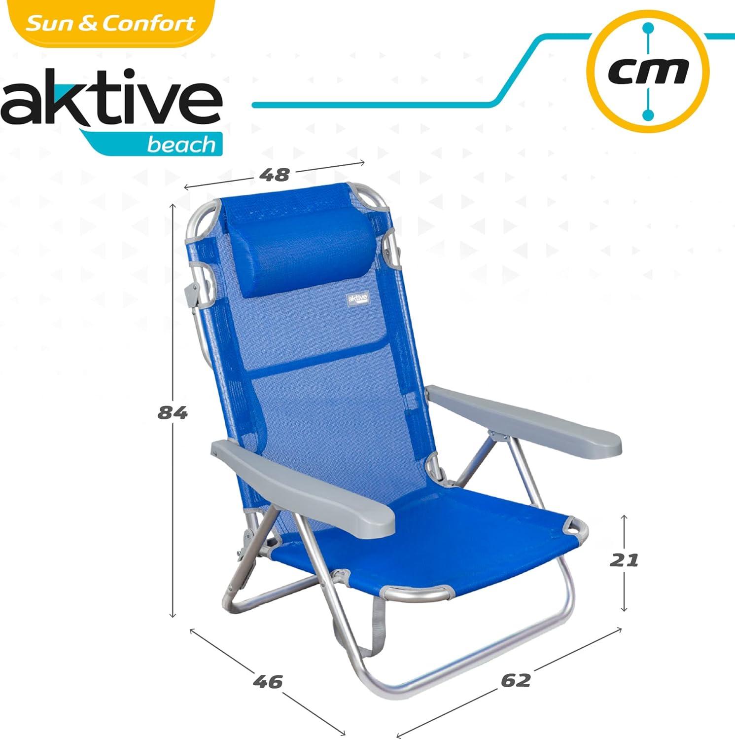 image:imageAKTIVE Chaise Pliante MultiPosition et en aluminium Chaise de Plage Pliable Mixte 62608 Bleu Marine