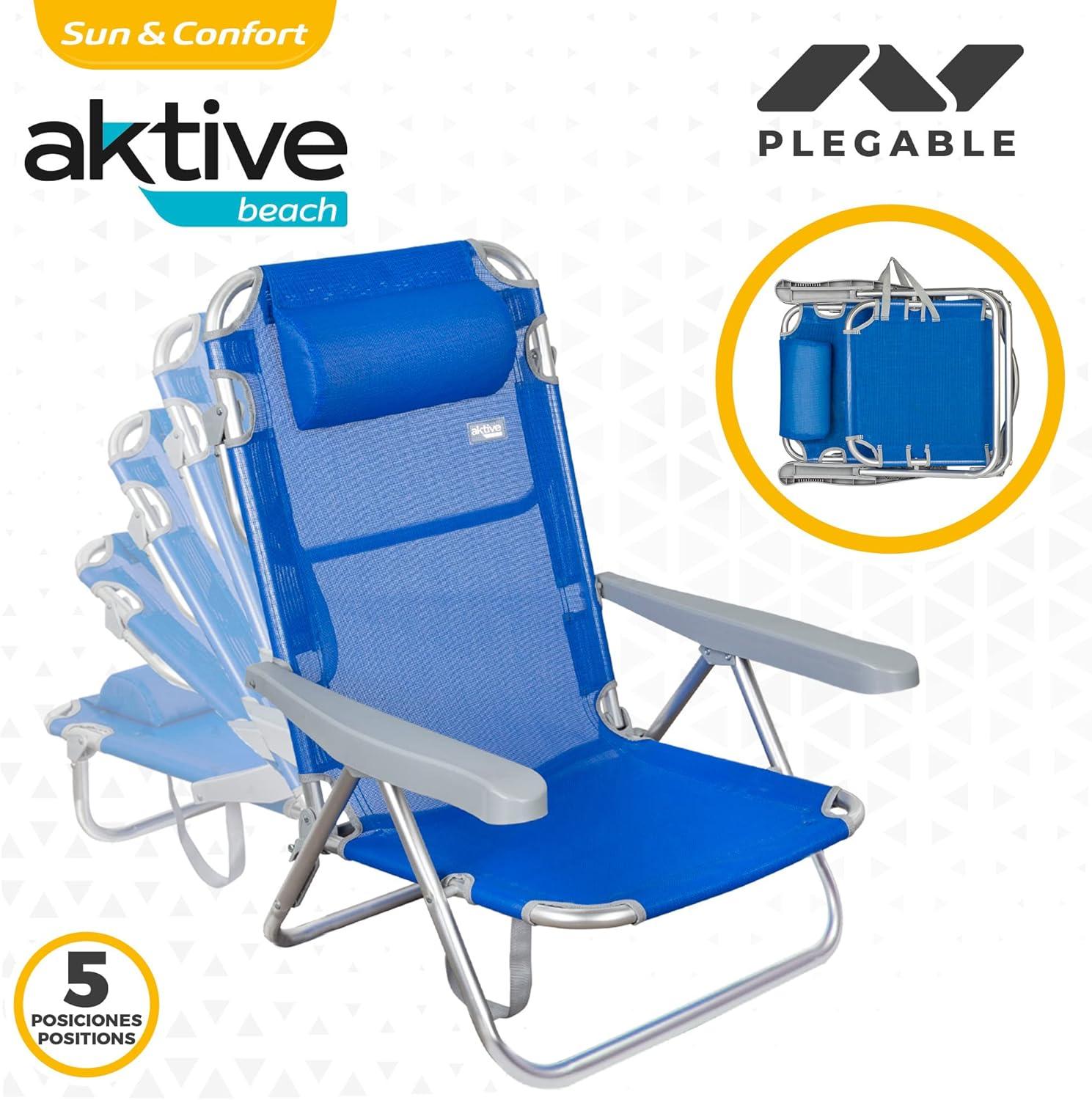 image:imageAKTIVE Chaise Pliante MultiPosition et en aluminium Chaise de Plage Pliable Mixte 62608 Bleu Marine