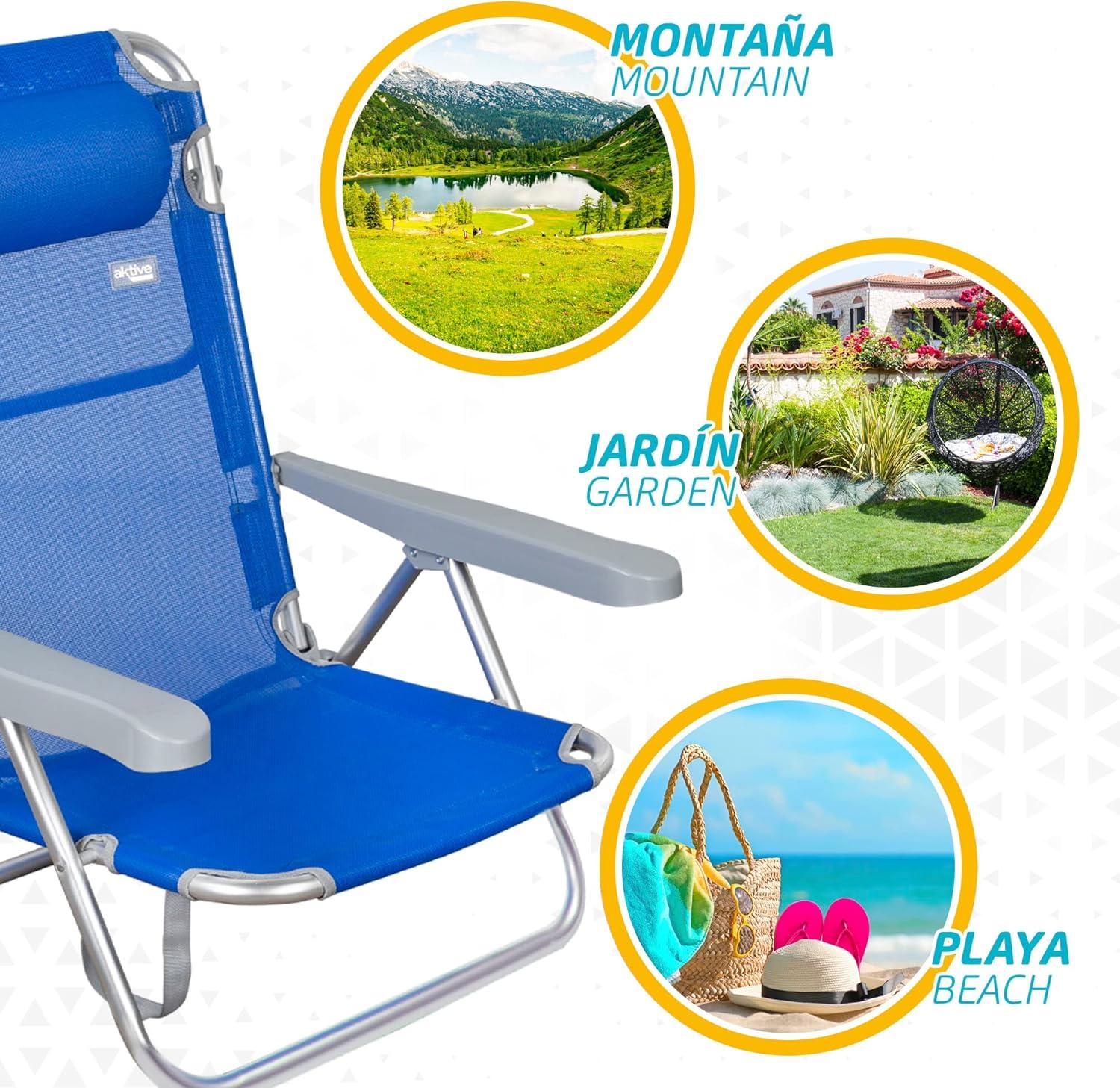 image:imageAKTIVE Chaise Pliante MultiPosition et en aluminium Chaise de Plage Pliable Mixte 62608 Bleu Marine