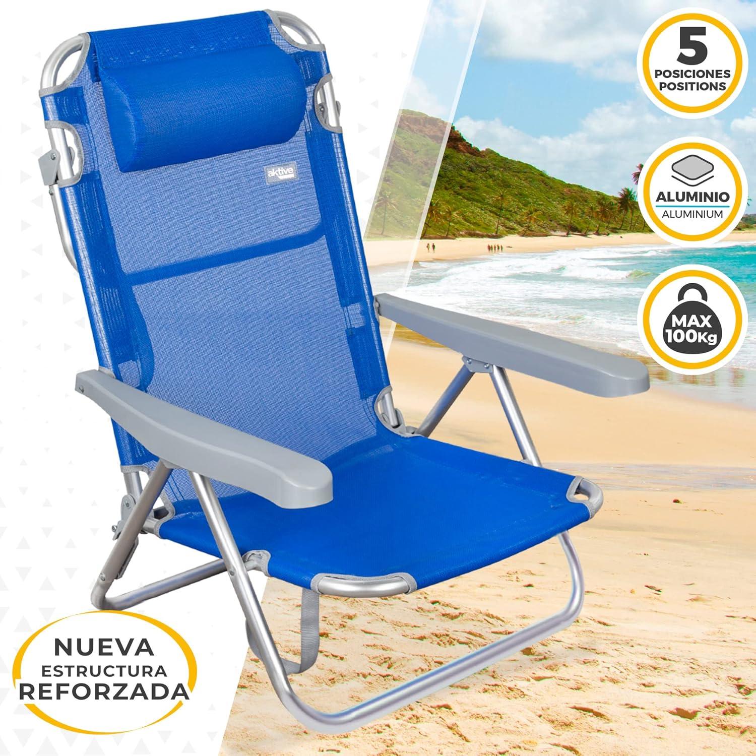 image:imageAKTIVE Chaise Pliante MultiPosition et en aluminium Chaise de Plage Pliable Mixte 62608 Bleu Marine