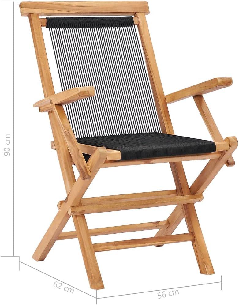 image:imageChaise dextrieur Chaises Pliables de Jardin Lot de 2 Bois Teck Solide et Corde pour Jardin Plage Balcon Terrasse Camping