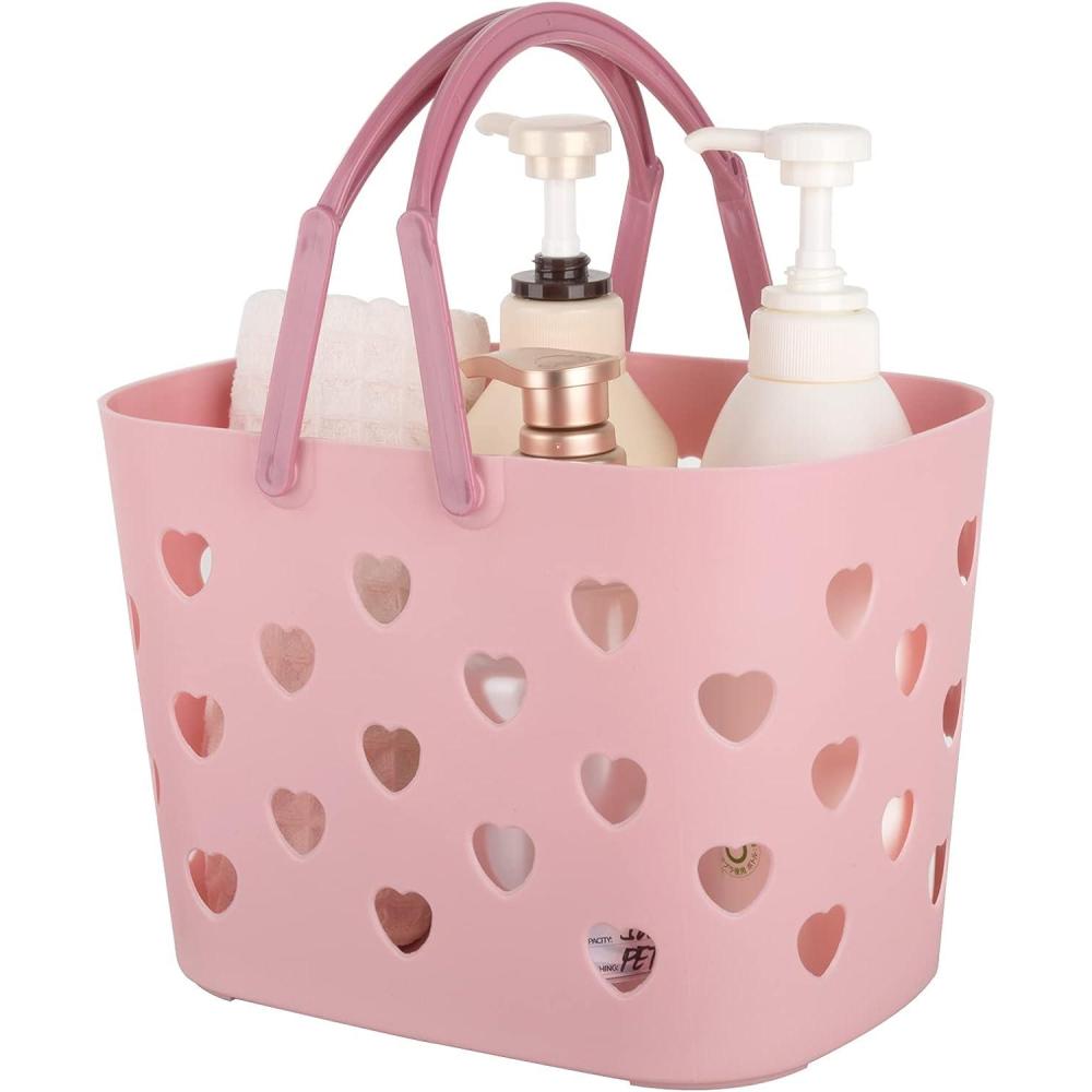 image:imageAnyoifax Lot de 2 paniers de rangement portables en plastique avec poigne pour salle de bain dortoir gardemanger cuisine roseRose